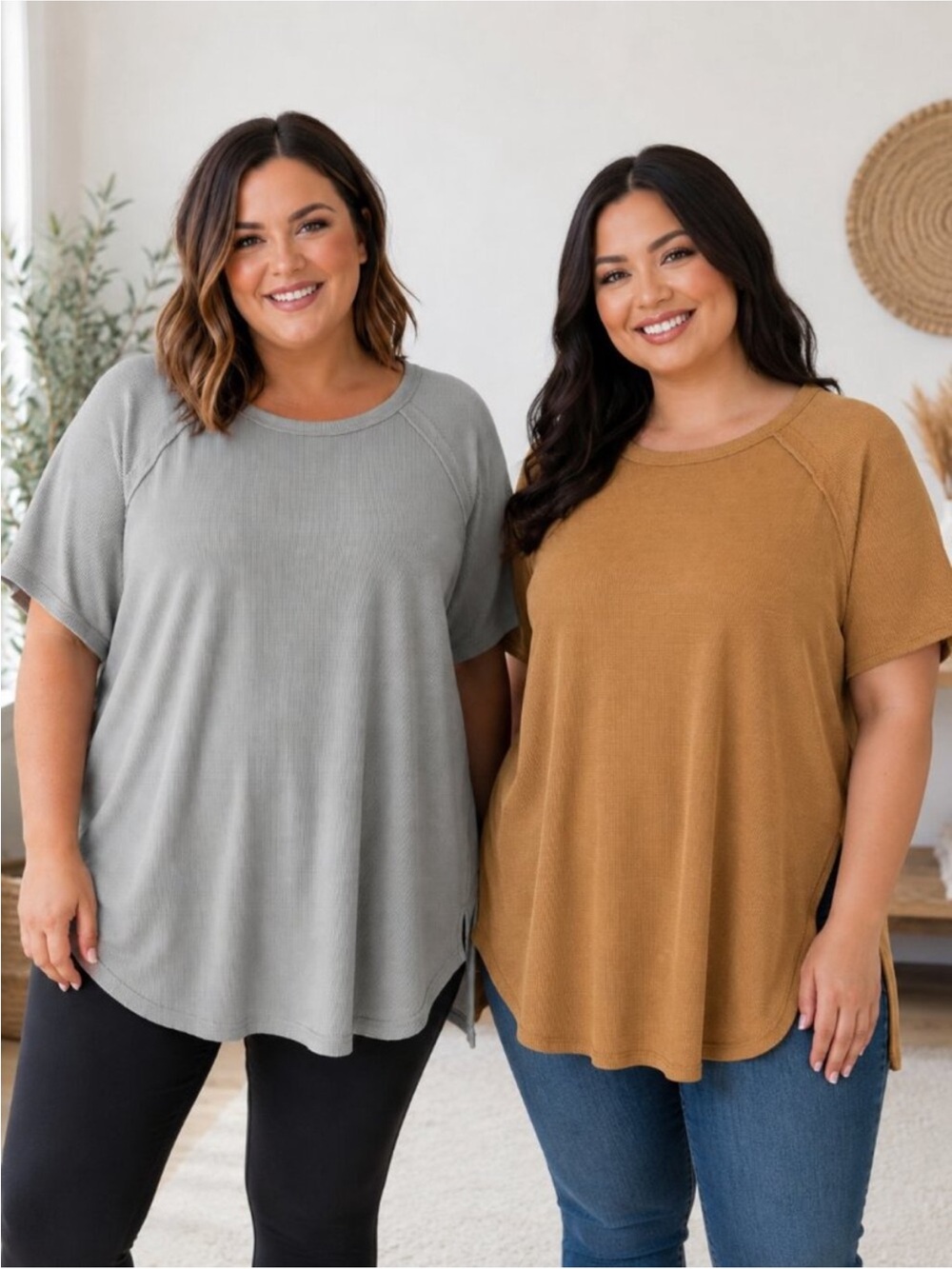 Zenana Baby Waffle Short Sleeve Slit High-Low T-Shirt
